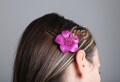 fermaglio per capelli clic clac in plastica e fiore ornamentale in cuoio